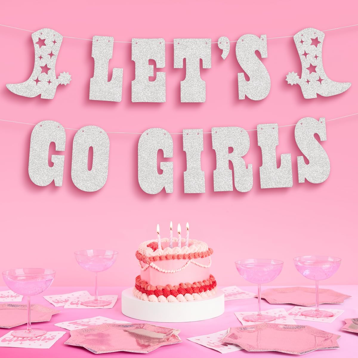 xo, Fetti Let s Go Girls Glitter Banner - Silver, 5 Ft. | Bachelorette Party Decorations, Cowgirl Birthday, Last Rodeo Backdrop, Nashville, Cow Rodeo