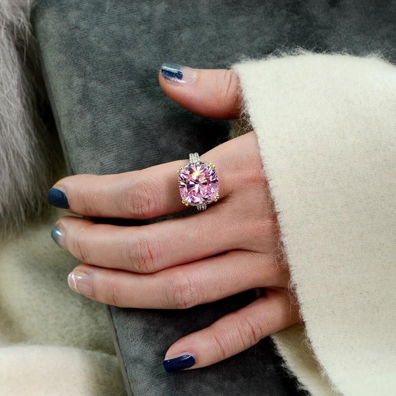 Gica Gema Prsteny s vysoce uhlíkovými diamanty ze sterlingového stříbra 925, unikátní design, čtvercový tvar, romantické jemné šperky, svatební párty dárky, nový trend 14 * 14 mm