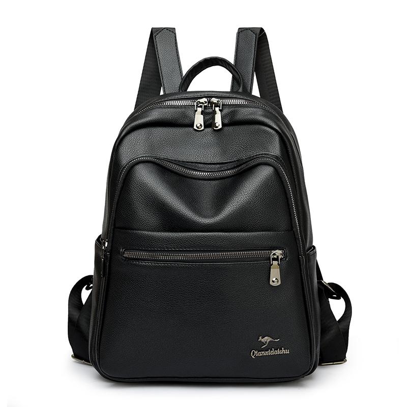 Fashion Vintage PU Leather Women’s Shopping Backpack Leisure Time Large Capacity Student Schoolbags Women Travel Zipper Rucksack