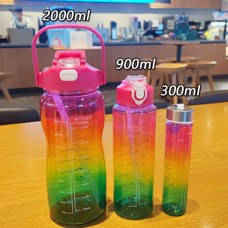Plastic Cup Set Large Capacity Sports Water Bottle With Straws For Outdoor Fitness And Travel