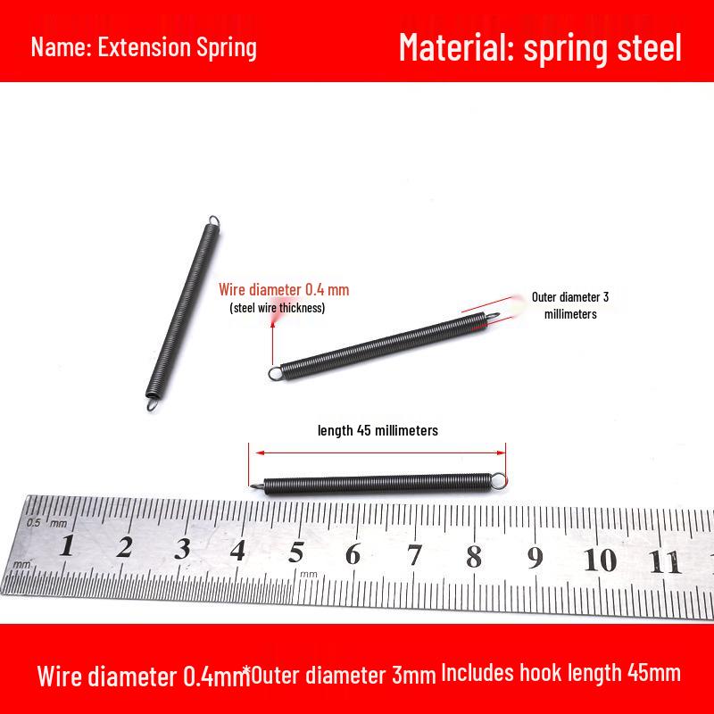 Micro Precision Extension Tension Spring Set with Hooks, 0.4mm Wire Diameter, 3-5mm Outer Diameter