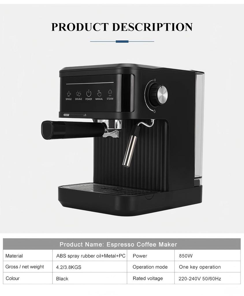 Italian Style Automatic Espresso Machine with Milk Frothing and High-Pressure Extraction