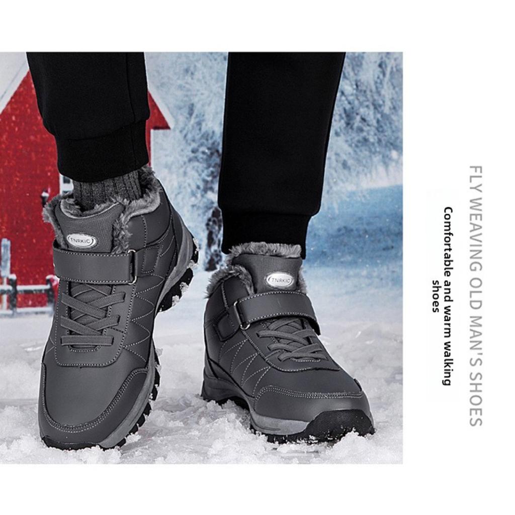 Outdoor Men's Cotton Shoes, Winter High Top Snow Shoes, Hiking Shoes, Waterproof and Plush Snow Boots