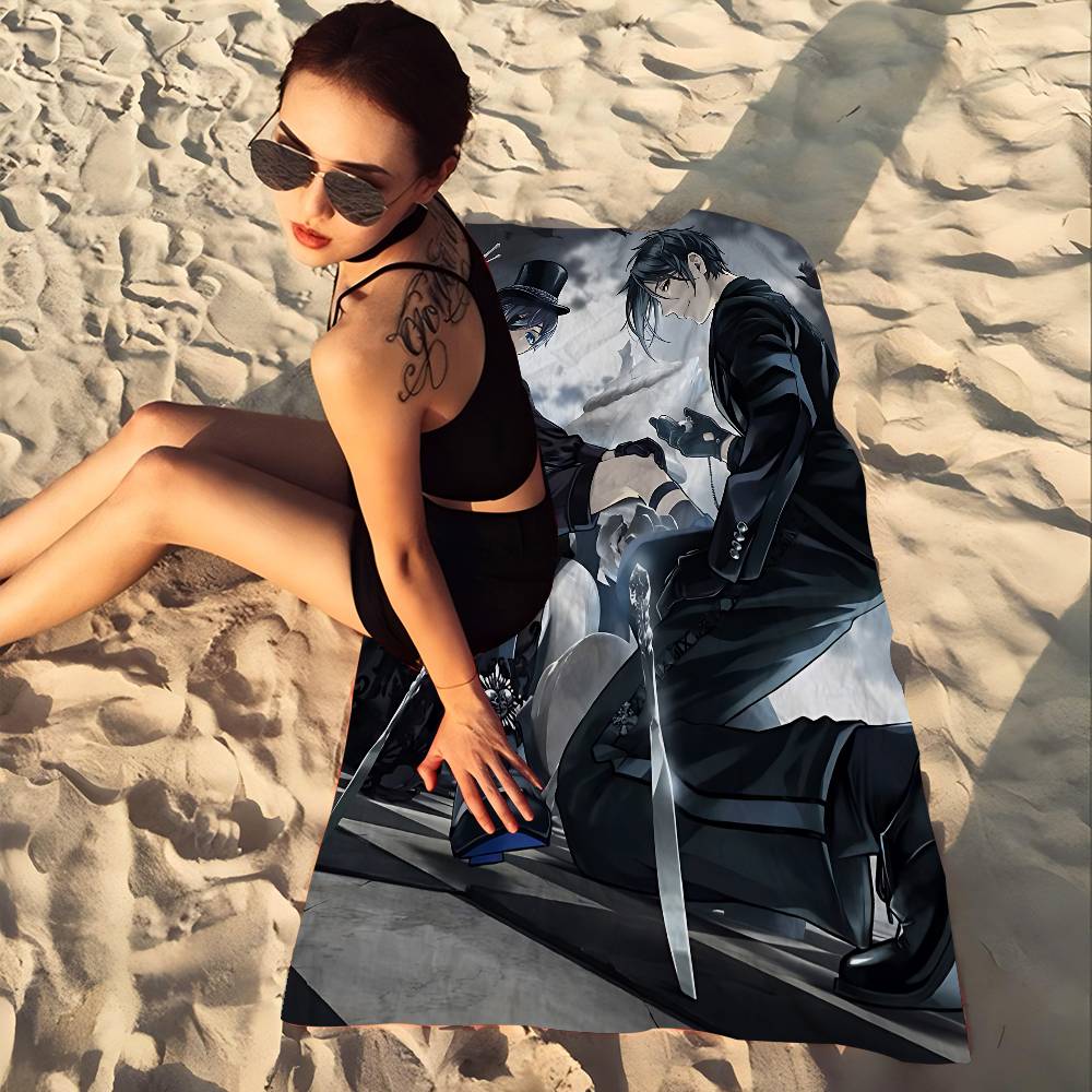 Manga Series Black Butlers Bath Towel Microfiber Soft Water Absorbing Breathable For Girl Kids Decorative Cartoon Beach Towel