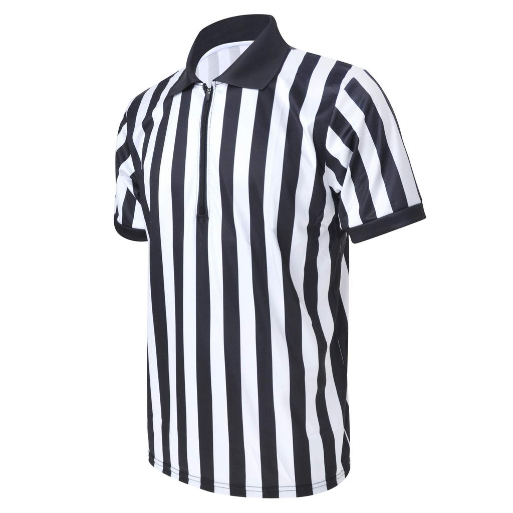 [Top Tie] Men's Referee Uniform, Short-Sleeve Shirt, Sweat-Wicking, Quick-Drying, Lightweight, with Zipper, for Soccer, Basketball, and Other Sports -