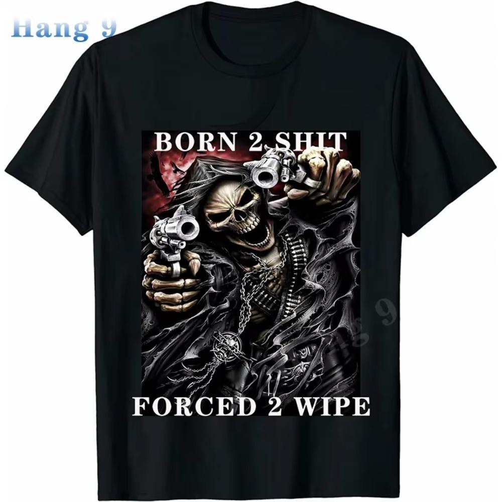 Fashion Anime Skul The Born To Shit Forced 2 Wipe Print O-Neck TShirt Retro Hip Hop Clothing Oversized Unisex Casual T-Shirt