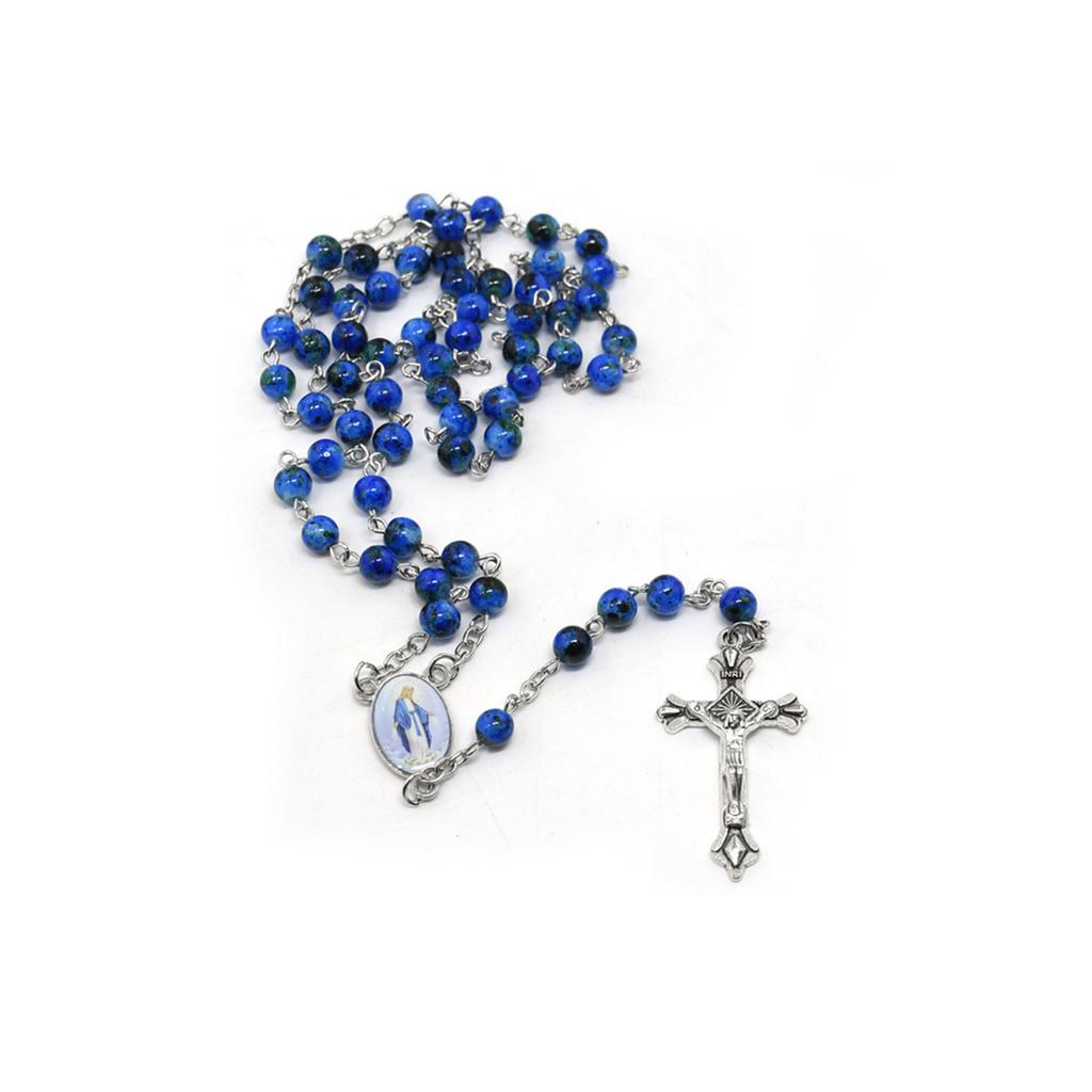 Catholic Glass Beads Rosary Necklace for Women Player Cross Pendant Long Chains Chokers Fashion Religious Jewelry Gift