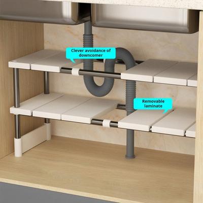 Sink Organizer Expandable Heavy Duty Metal Shelf Strong Load-bearing Single/Double Layer Retractable Bathroom Storage Rack
