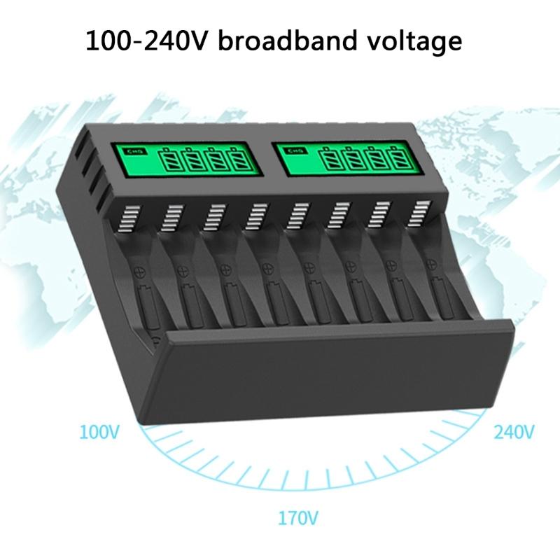 Battery Charger Intelligent Lcd Indicator Short Circuit Protection for AA/AAA Rechargeable Battery Charger 8 Slot