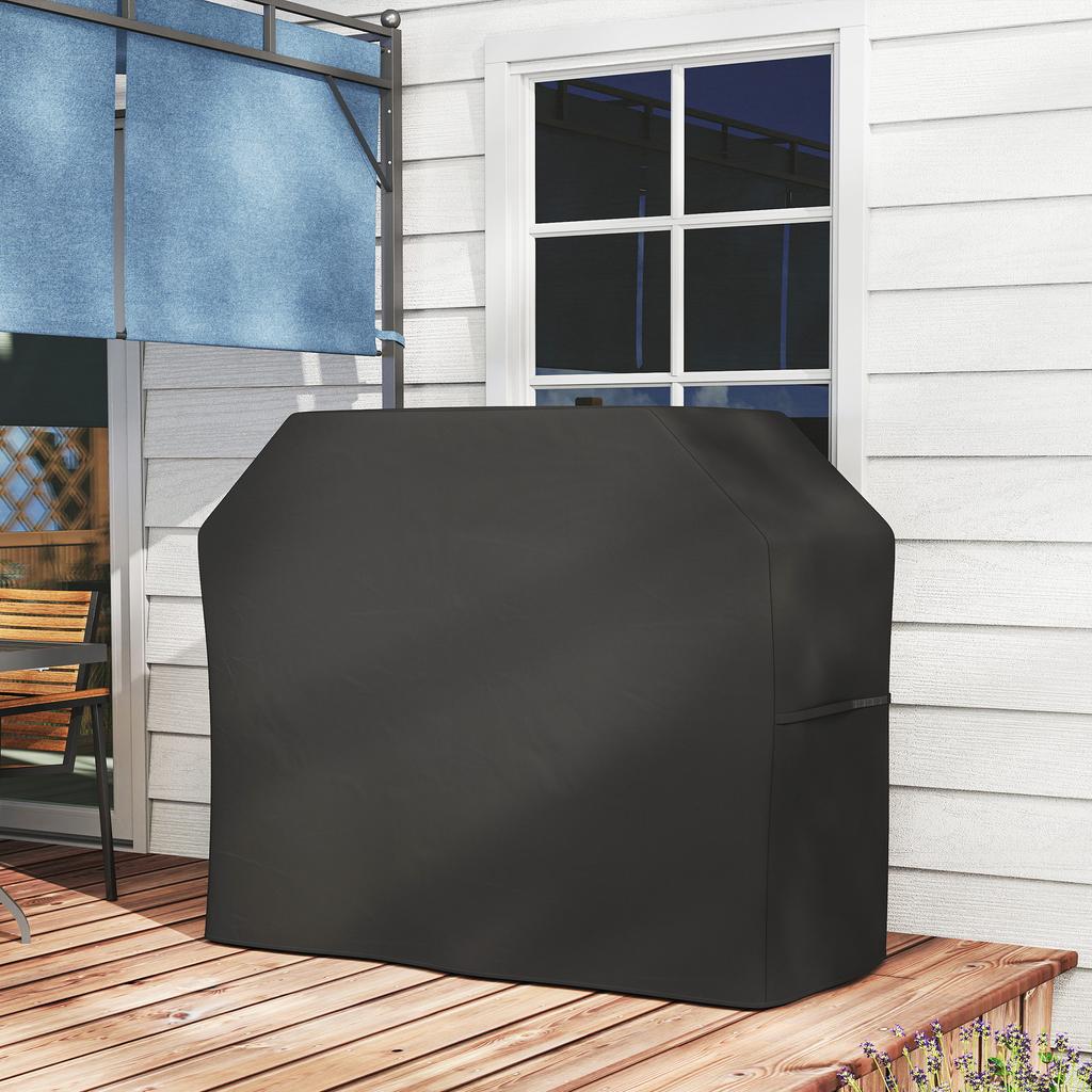 Grill Cover, BBQ Cover, Weatherproof Gas Grill Cover with Velcro Fasteners, Oxford, Black, 147 x 61 x 120 cm