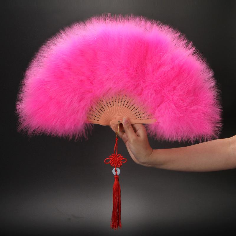 Elegant Folding Fan White Feather Fan for Women Chinese Knot Hand Fan Fairy Girl Dance Wedding Party Decorations