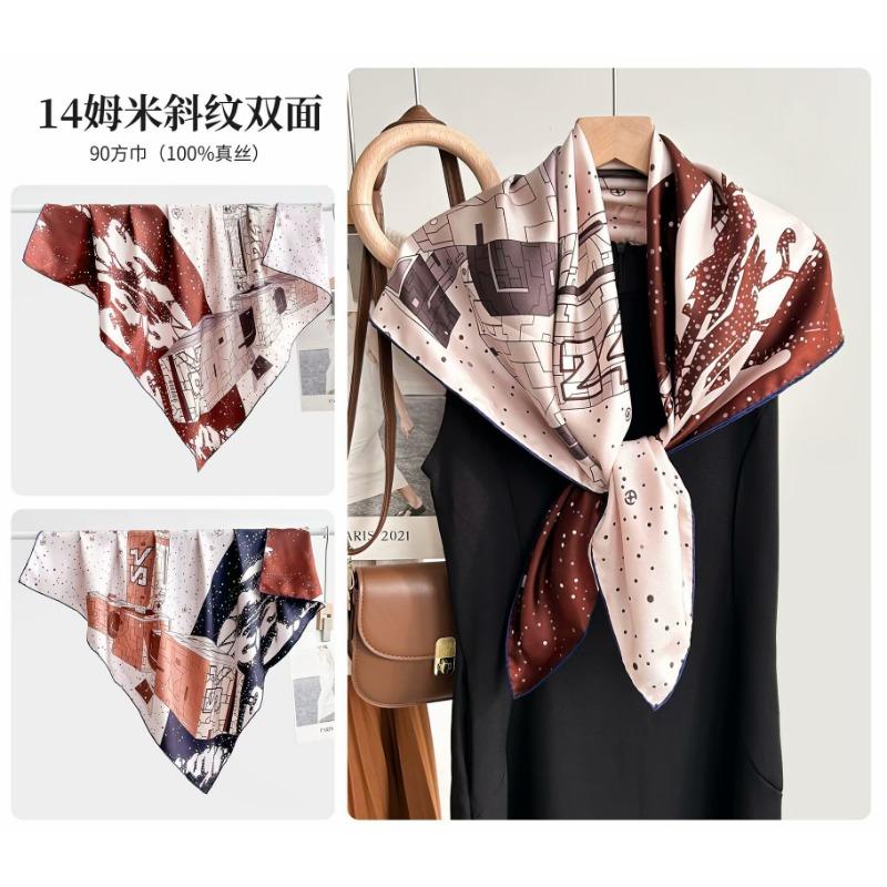 Silk twill 14 mmi large silk scarf women's fashion versatile high-end mulberry silk square scarf light luxury versatile 90 shawl