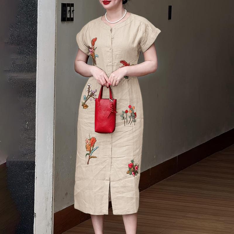 

ZANZEA Women Round Neck Summer Casual Short Sleeve Print Dress 5XL