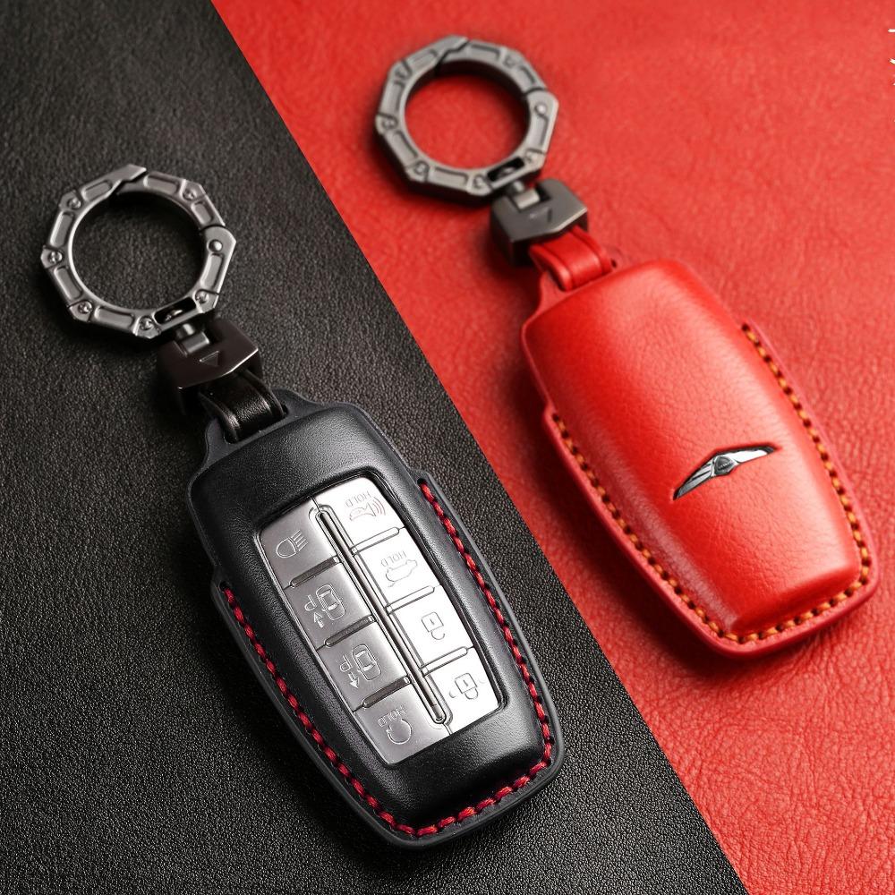 Premium Leather Car Key Case for Genesis GV80 Luxury Korean Car Key Cover