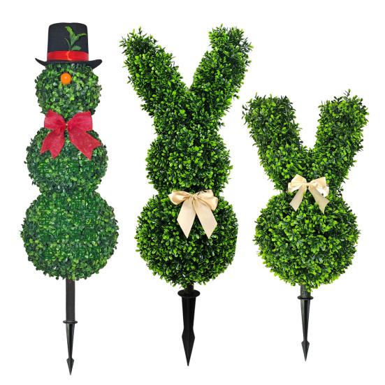Árvore Topiária de Boneco de Neve de Natal Forma de Coelho Estaca Topiária Artificial Decoração de Arbustos e Plantas Artificiais para Jardim Interno Externo Varanda