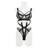 Fishnet Hollowed Sexy Lingerie Perspective Nightclub Costume Splicing Jumpsuit Black Underwear Bra Thong Set GZW