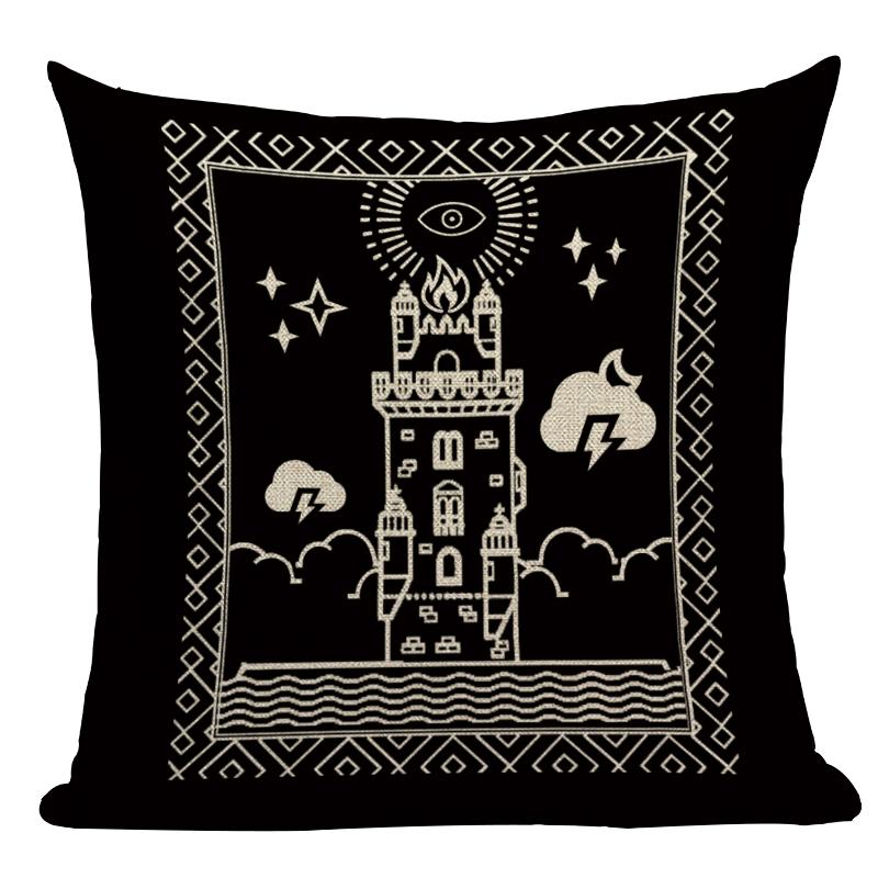 Black Tarot Throw Pillow Cover Mexico Skull Decorative Pillow Covers Horror Ghost Pillow Cases Home Decor Cover for Pillow Cojin