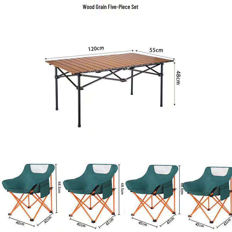 Portable Outdoor Folding Table & Moon Chair Set - Complete Camping & BBQ Gear