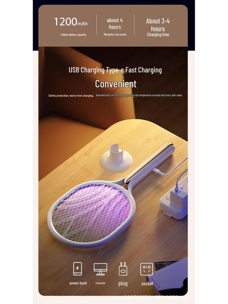 Rechargeable Folding Electric Mosquito & Fly Swatter with Powerful Lithium Battery