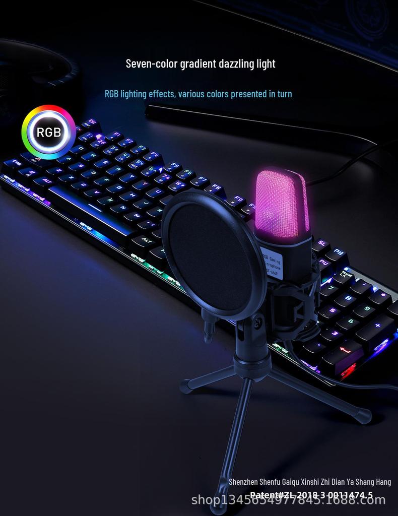 SF-666R RGB USB Condenser Microphone with Shock Mount for Gaming