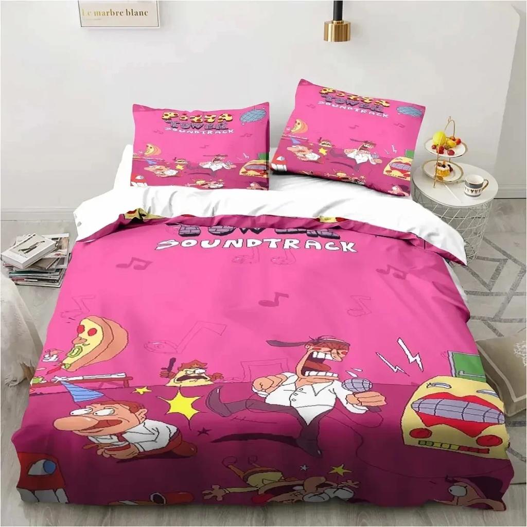 Edredón Torre de Pizza Estilo Pixel Clásico Juego Juego de Ropa de Cama Dormitorio Suave Moderno S Cómodo