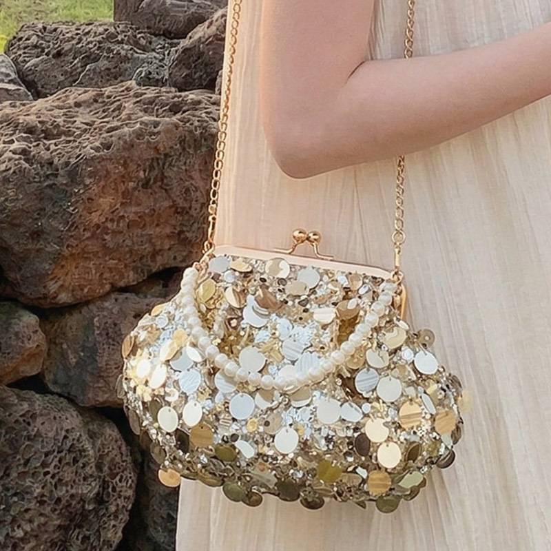 Evening Clutch Bag With Sequin Shell Design For Formal Events And Party Wear
