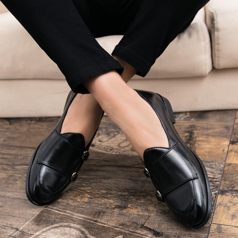 Fashion New Men Fashion Le Fu Shoes PU European style Metal Double Buckle One Step Comfortable Business Dress Shoes Size 38-48 Men Shoes