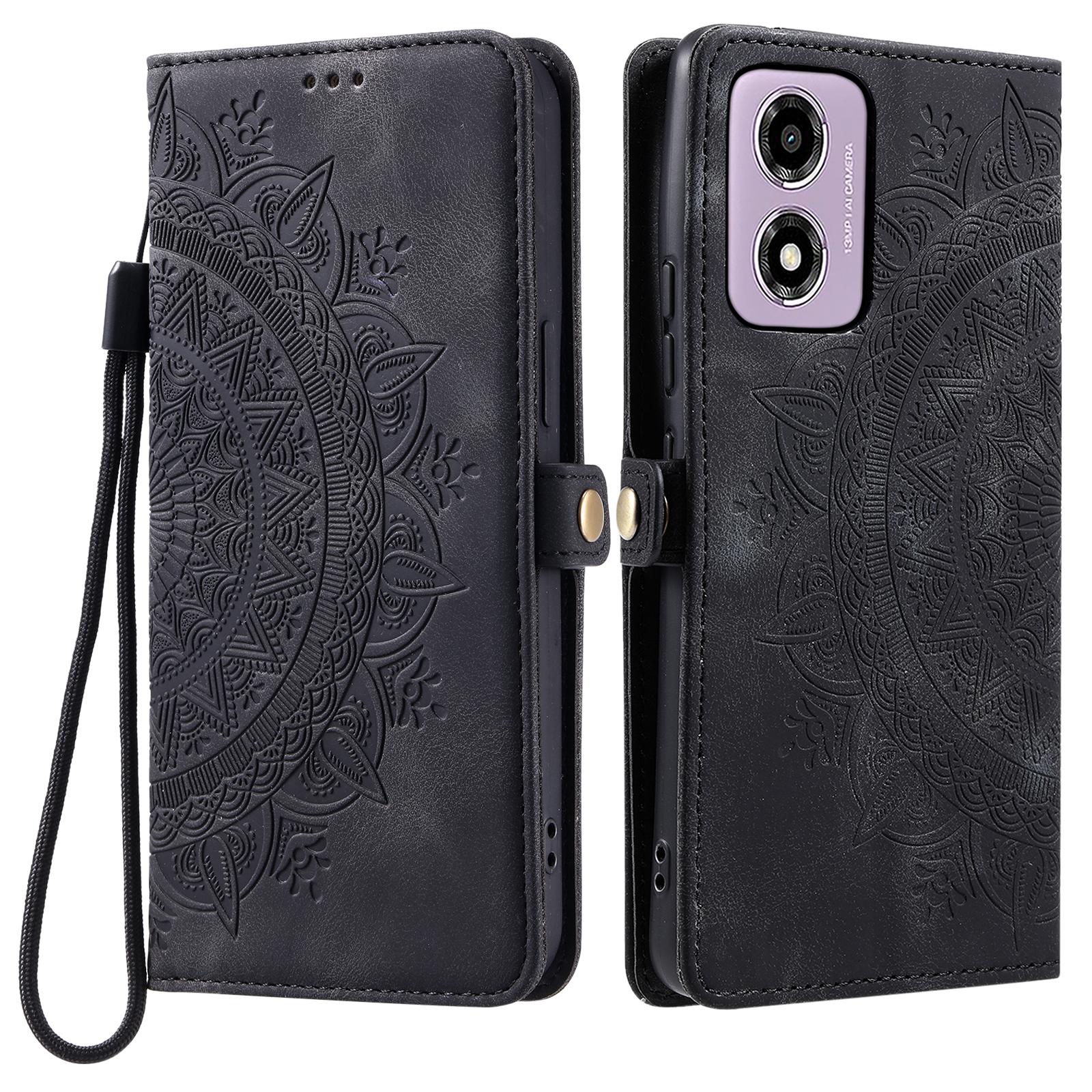 

Style 016 For Motorola Moto E14 4G/G24 4G/G04 4G Case Skin Feel Totem Imprinted Wallet Leather Phone Cover Black