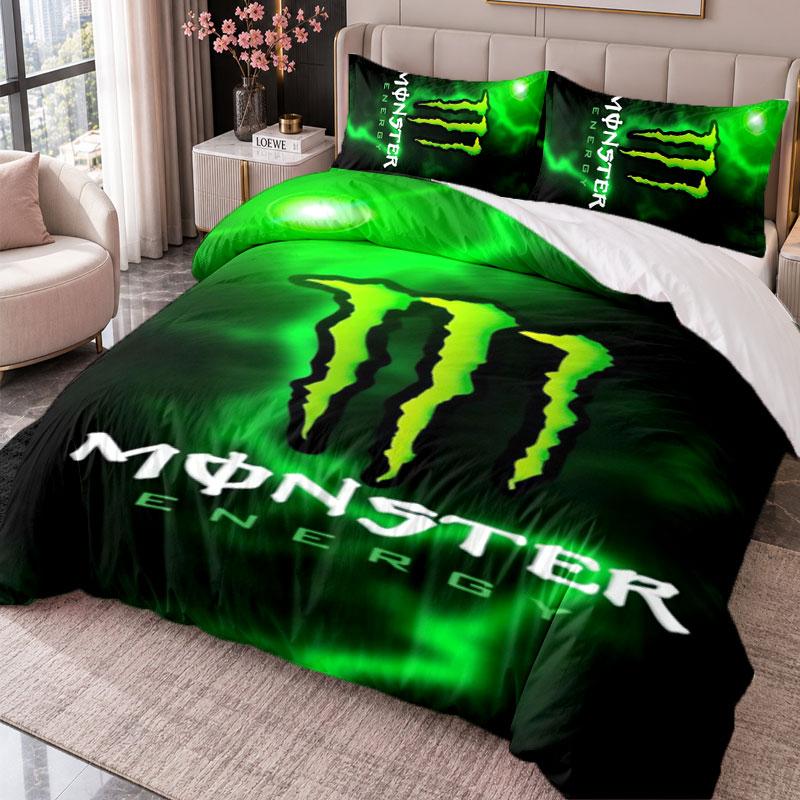Monster Energy 3-teiliges Bettwäsche-Set Bettbezug mit zwei Kissenbezügen für Schlafzimmer Heimdekoration
