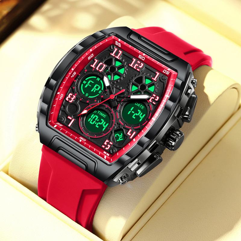 FOXBOX Men Watch Luminous White Silicone Waterproof Quartz Watch For Men Fashion Analog Digital Alarm Chronograph Montre Homme