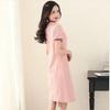 Summer Embroidered Short Sleeve Polo Collar Dress - Women's Loose Plus Size A-line Mid Skirt, College Style Color Block Design