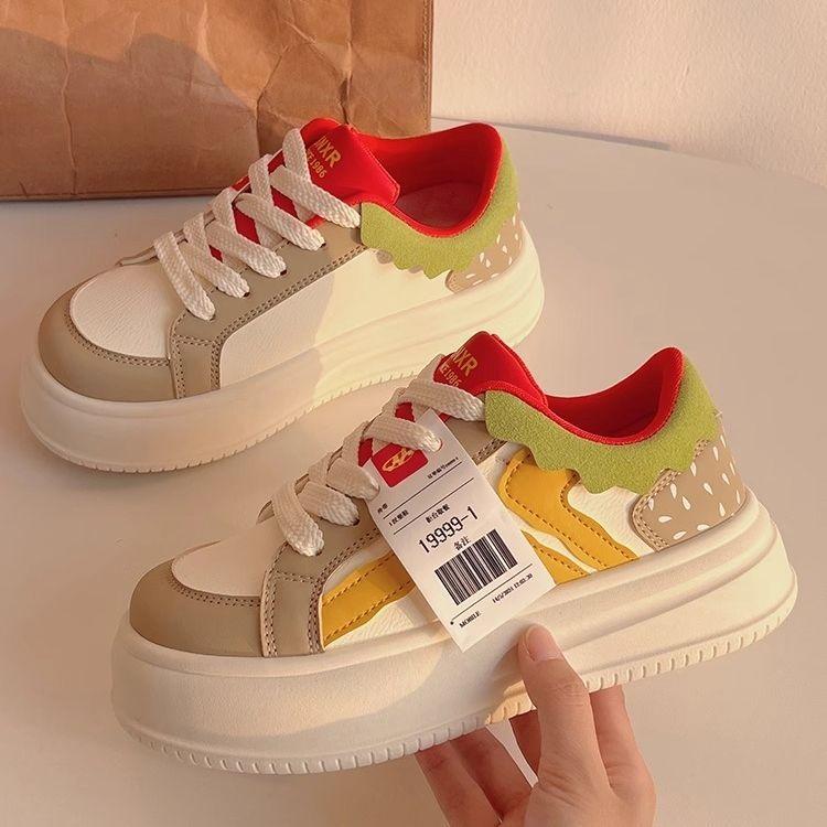 Herbst Damen Schuhe Hamburger Schuhe Nischenschuhe 2025 neue kleine weiße Schuhe vielseitig schick großer Kopf Brotschuhe Sportschuhe