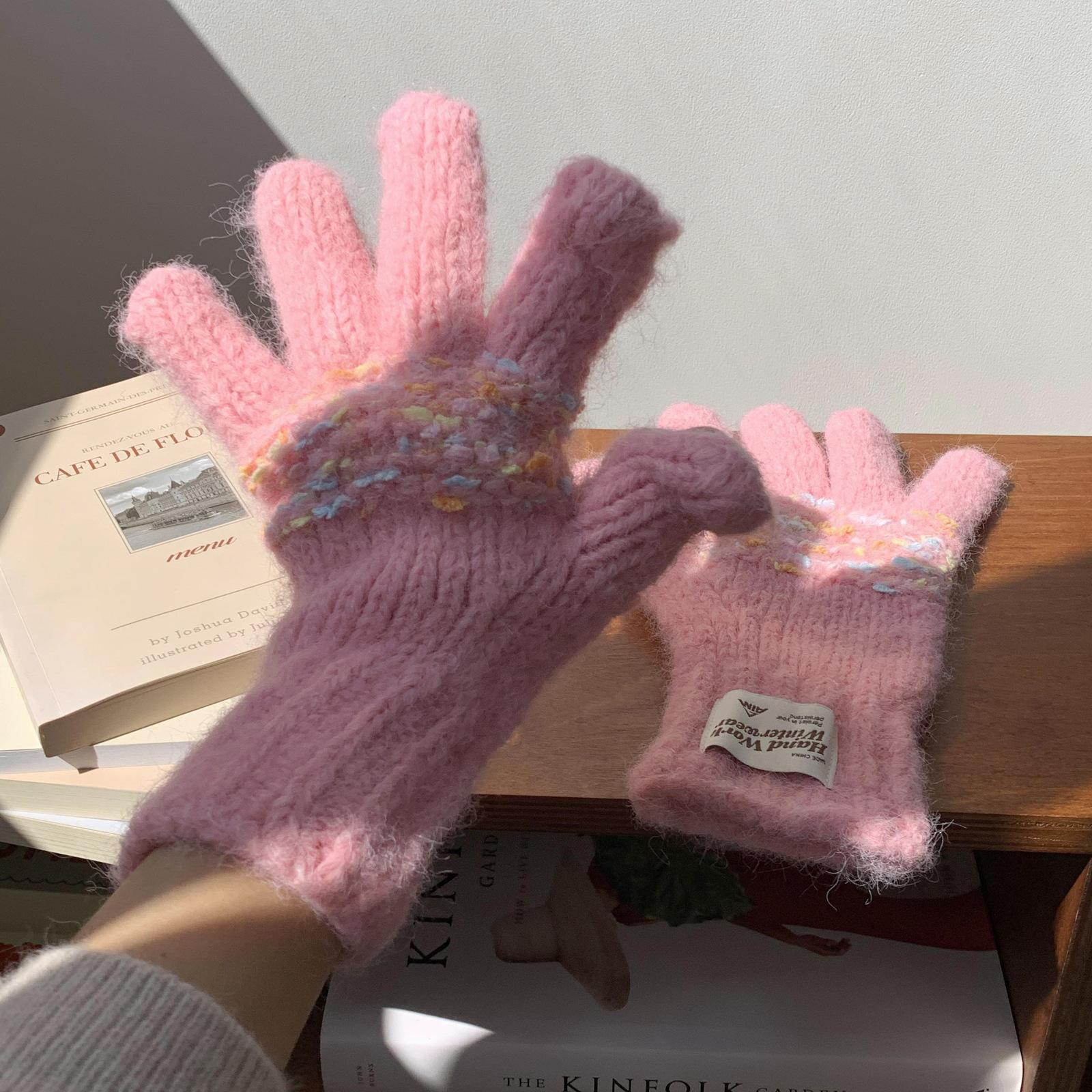 

Japanese and Korean Knitted Gloves Small Fresh and Cute Warm Wool Gloves for Women In Autumn and Winter Cute Pure Color