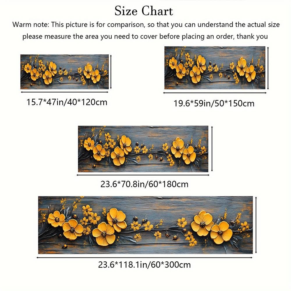 1Pcs Pastoral Style Yellow Flower Bee Non-Slip Washable Area Rug Runner for Entryway, Living Room, Bedroom & Patio