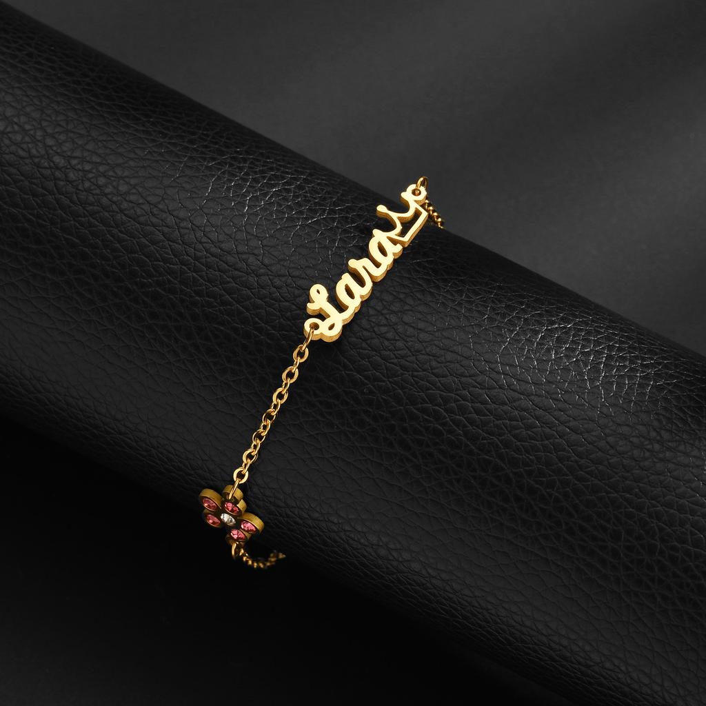 Atoztide Personalized Custom Name Crown Heart Bracelet Thick Chain for Women Stainless Steel Zircon Flower Bangle Jewelry Gift