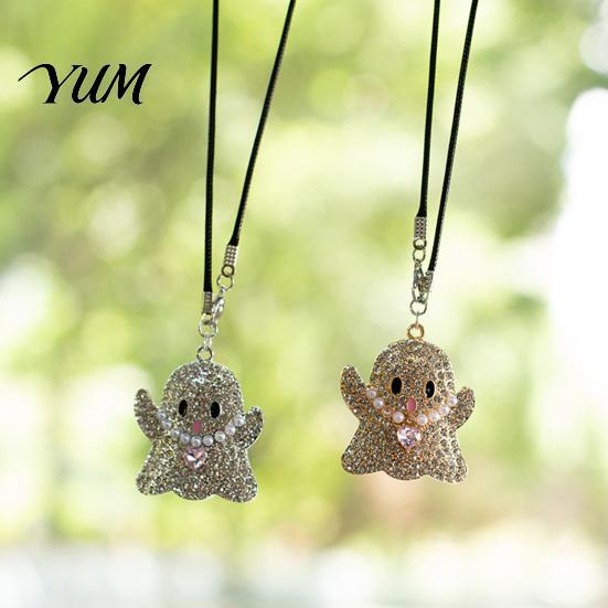 Festive Vehicle Accessories Halloween Ghost Bling Car Hanging Accessories, Faux Crystal Rear Mirror Ornament View Charm, Auto Interior Pendant