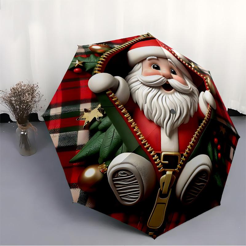 1pc Christmas Santa Automatic Folding Umbrella - Design, Durable Iron Frame for Travel, Outdoor, Beach Fashion Accessory a0920066