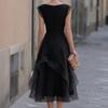 Women's Sleeveless Color Ruffled Hem Mesh Dress for Summer Parties