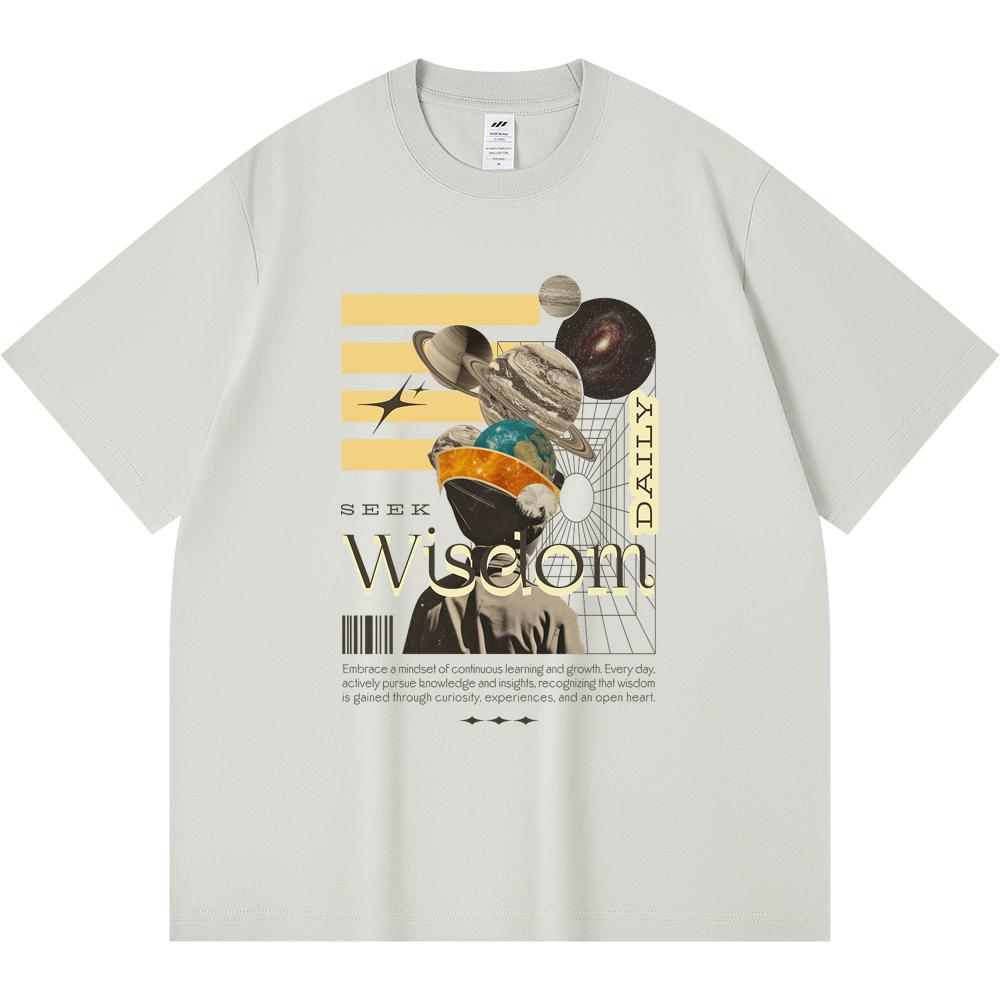 

230GSM 100% Cotton T-Shirt Seek Wisdom Daily Print Tees Funny Harajuku Style Combed Cotton Tshirt XS абрикосовый