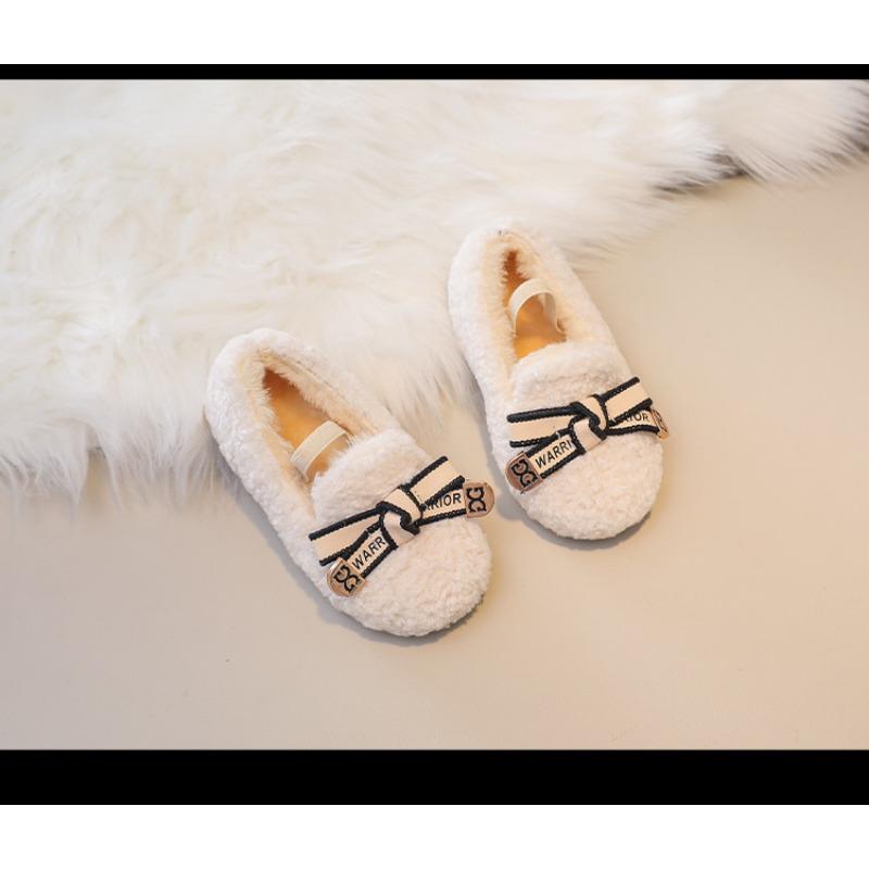 Children's Woolly Shoes Female Autumn and Winter Network Red Cute Cotton Shoes Girls' Beanie Shoes with Velvet Warm Baby Wear