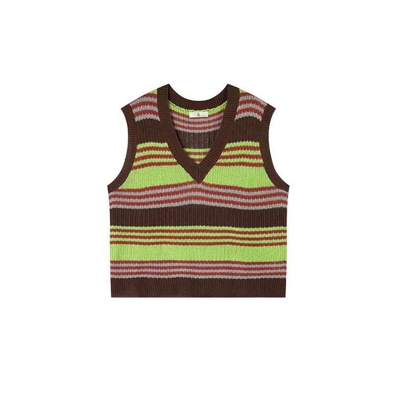 Shuangtian 2026 Spring Plus Size Women s Color Block Stripe Knit Vest 2XL
