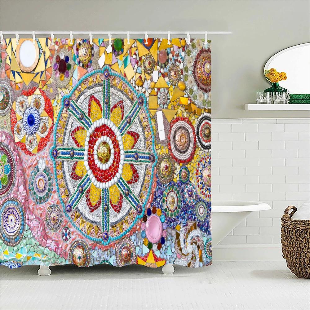 3D Print Bathroom Curtains Indian Mandala Shower Curtains With 12 Hooks Home Decoration Waterproof Fabric Bohemia Bath Screen
