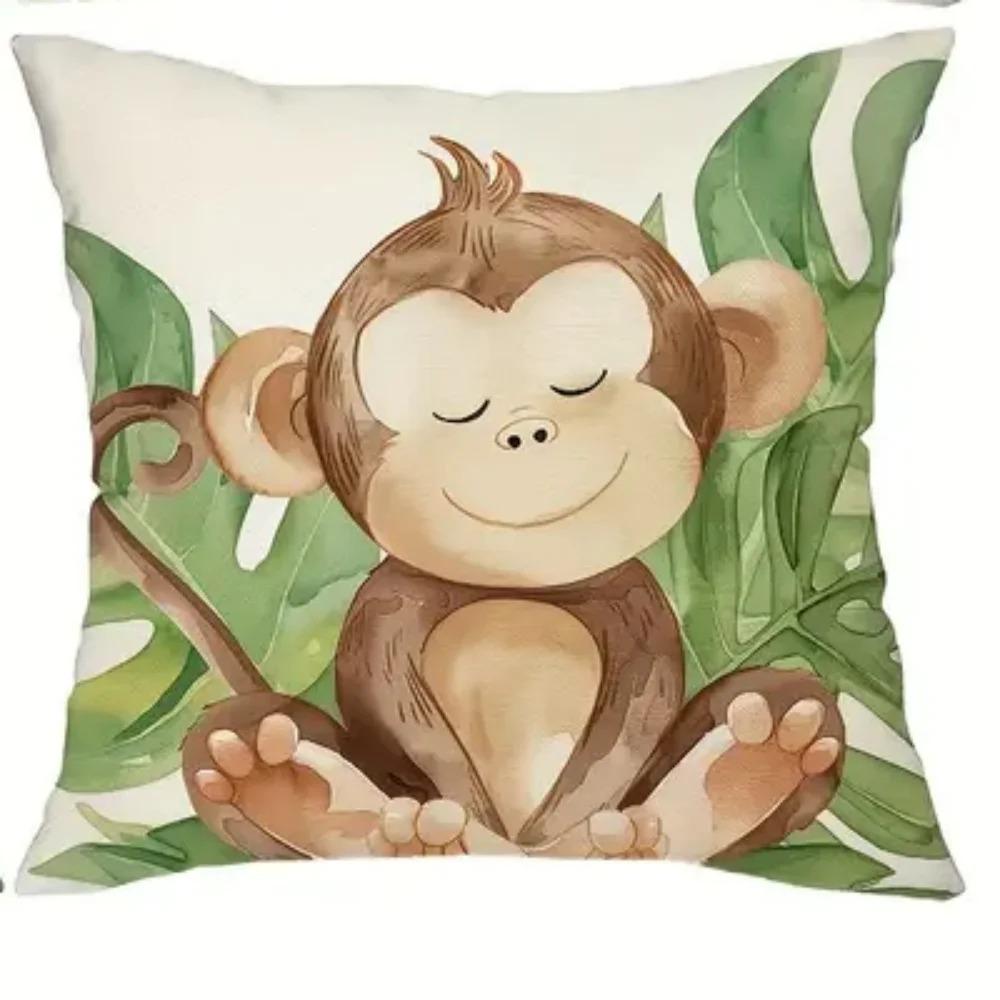 

Home Decor Cute Jungle Animals Cartoon Printed Pillowcase Pattern Cushion Cover Suitable For Sofa Bedroom Car Pillow Cover 16x16Inch