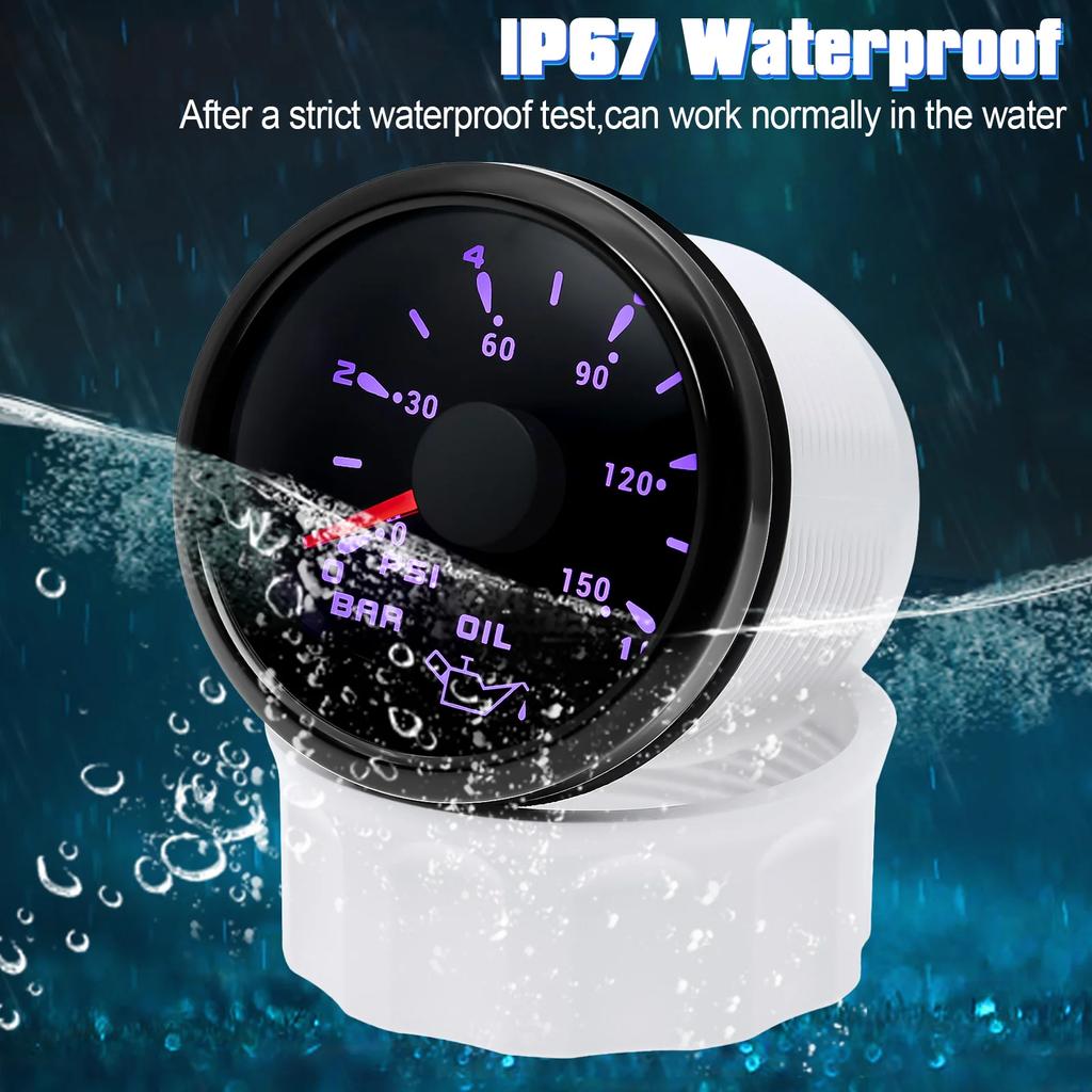 Digital Pointer Oil Pressure Gauge 7 Color Oil Pressure Meter Indicator with 0-10Bar Oil Pressure Sensor for Marine Yacht Boat