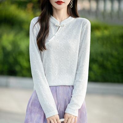 Autumn and Winter New Chinese Plate Button Knitted Top Women's Tops Soft Retro Bottom Shirt