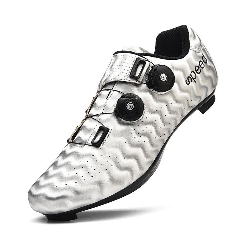 3368 Scarpe da Ciclismo Uomo Donna Serratura per Bicicletta Fondo in Gomma Senza Tacchette Mountain Bike Strada Bassa Tomaia Rigida Bottone Rotante Duro