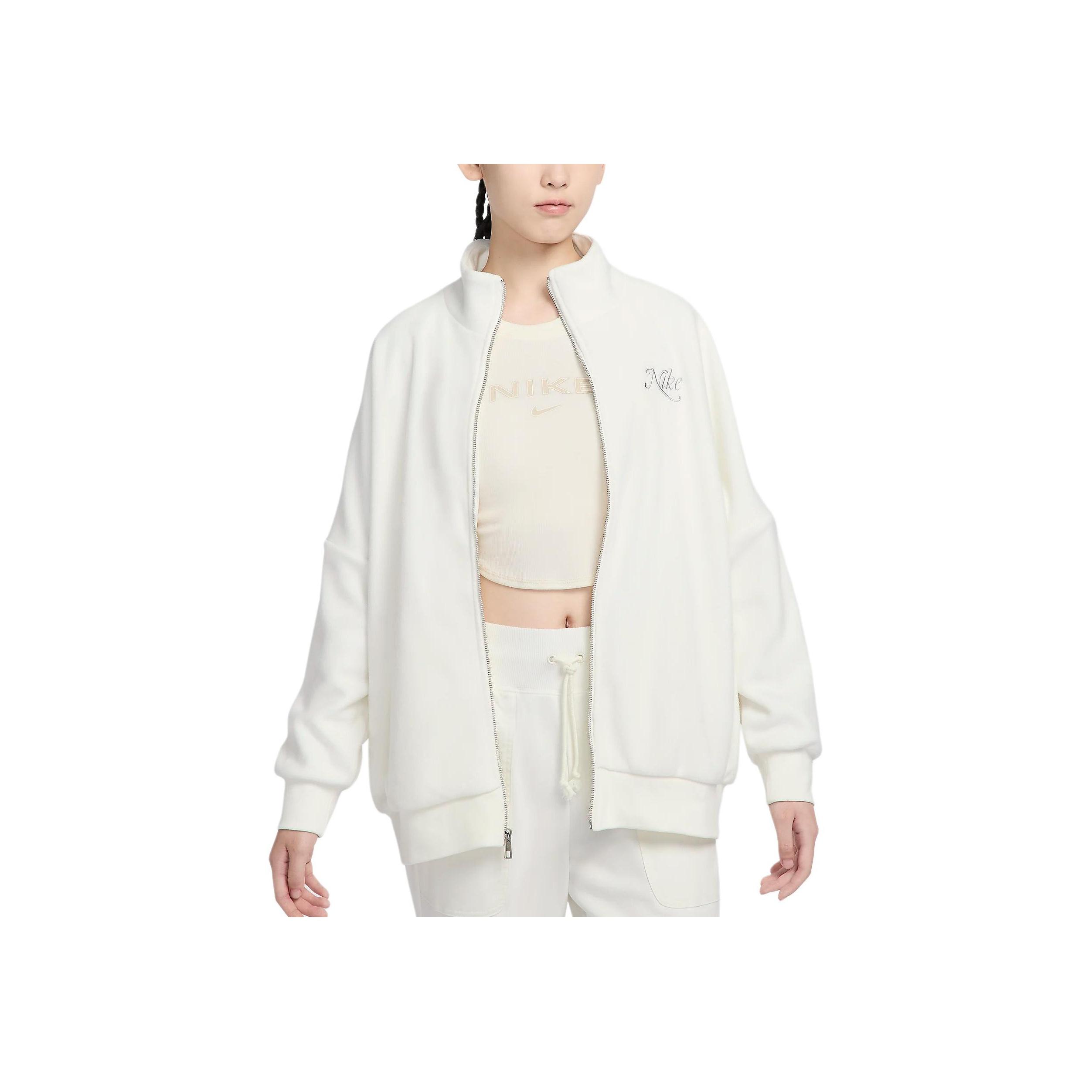 

Nike Спортивная одежда, удобная спортивная куртка в стиле ретро со стоячим воротником на молнии, женские куртки, парусно-белый HQ7977-133 L