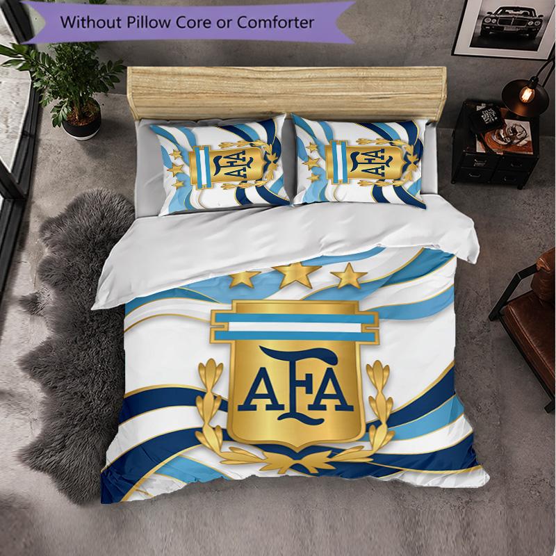 Argentina Football Pattern 3 Pieces Bedding Set Soft Microfiber Duvet Cover with Pillow Cases for Bedroom