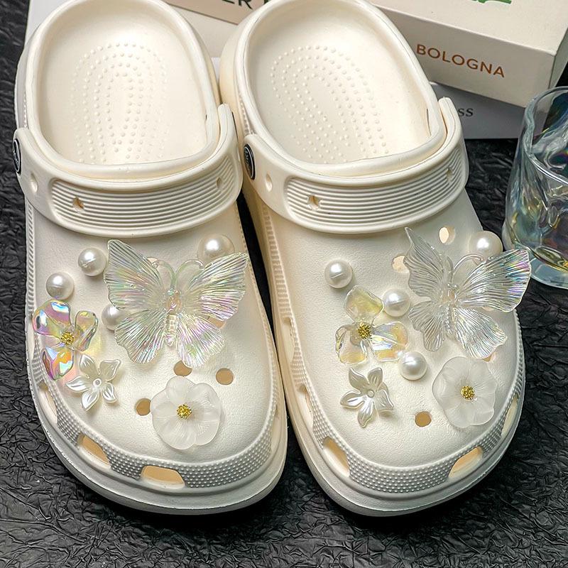 Crystal Butterfly Pearl Shoe Buckles for Summer Clogs