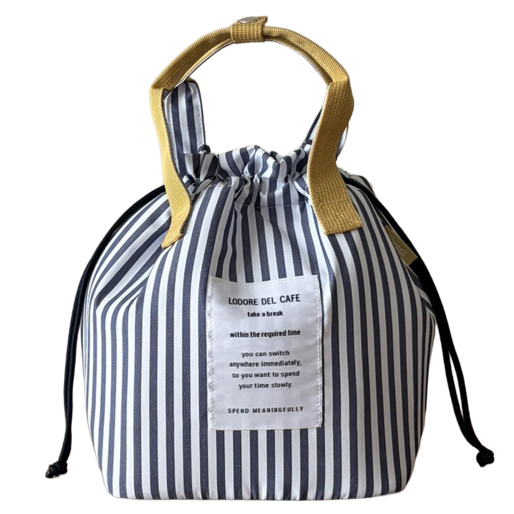 Noah Lunch Drawstring Bag, Insulated, Lightweight, (Striped Navy)